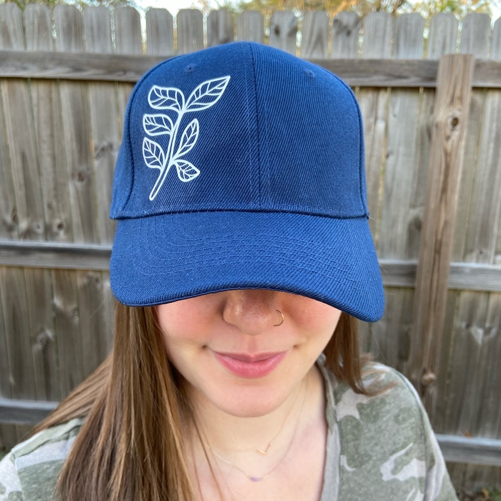 HANDMADE🌿 Navy Blue Leaf/Floral Baseball Cap Hat